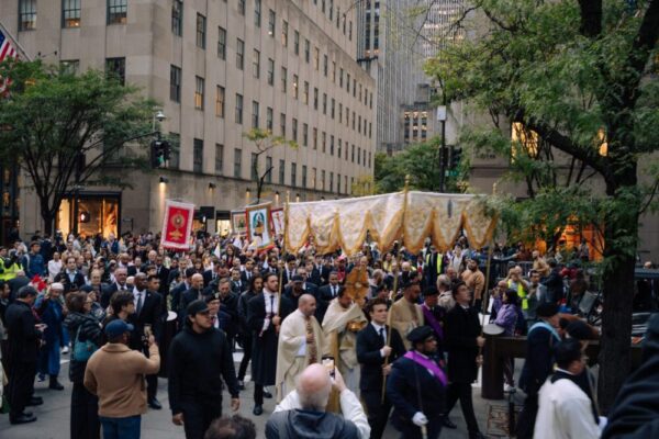 Thousands Join Eucharistic Procession in Times Square Led by Cardinals, Actor Jonathan Roumie