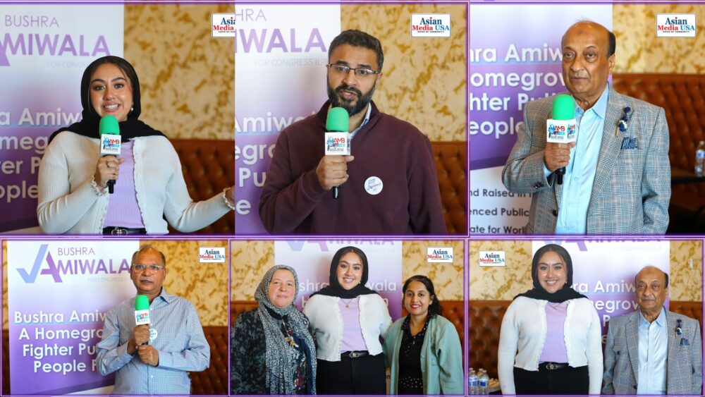 (Collage) South Asian Voices Rise Community Leaders Rally Behind Bushra Amiwala in Historic Bid to Join a New Generation of Leaders in Congress